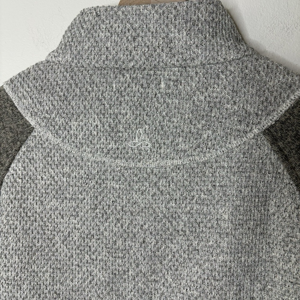 Prana Henley Small Polartec Fleece Sweater Pullover Gray Brown Cowl Mock Neeck - Picture 5 of 11